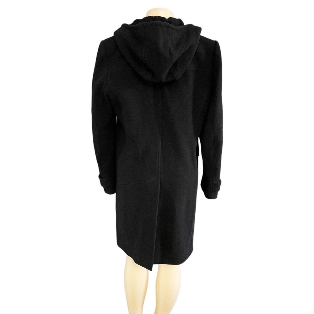 Michael Kors Black Wool Zip Snap Button Front Hooded Pocket Mid Knee Overcoat - Picture 3 of 11